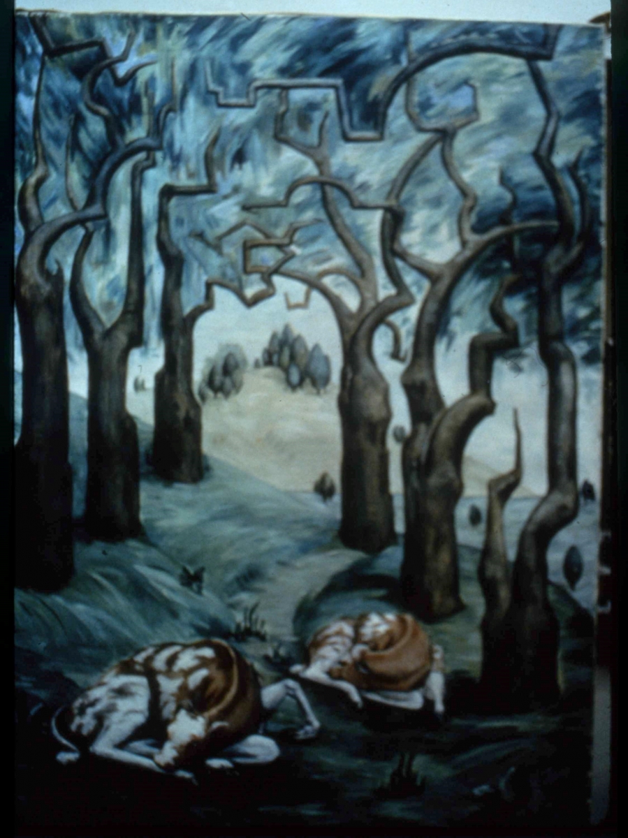 Calves Sleeping, Woodbury. Oil on canvas.  36 x 26; slr, 1926.                       