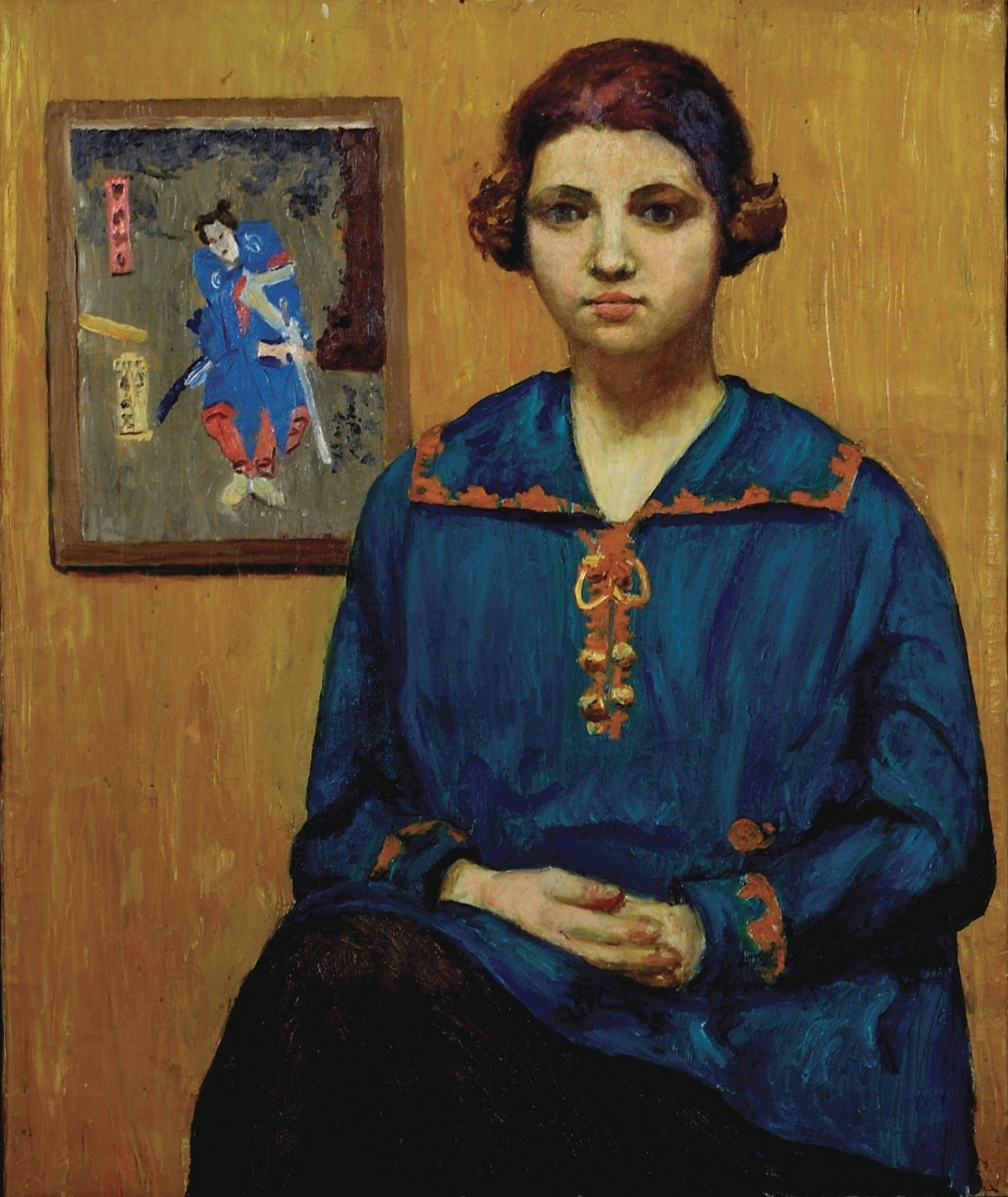  Young Woman in Blue Blouse, Japanese Print on Wall, Oil, 30 x 25; slr w/NVV, 1918-1920.           