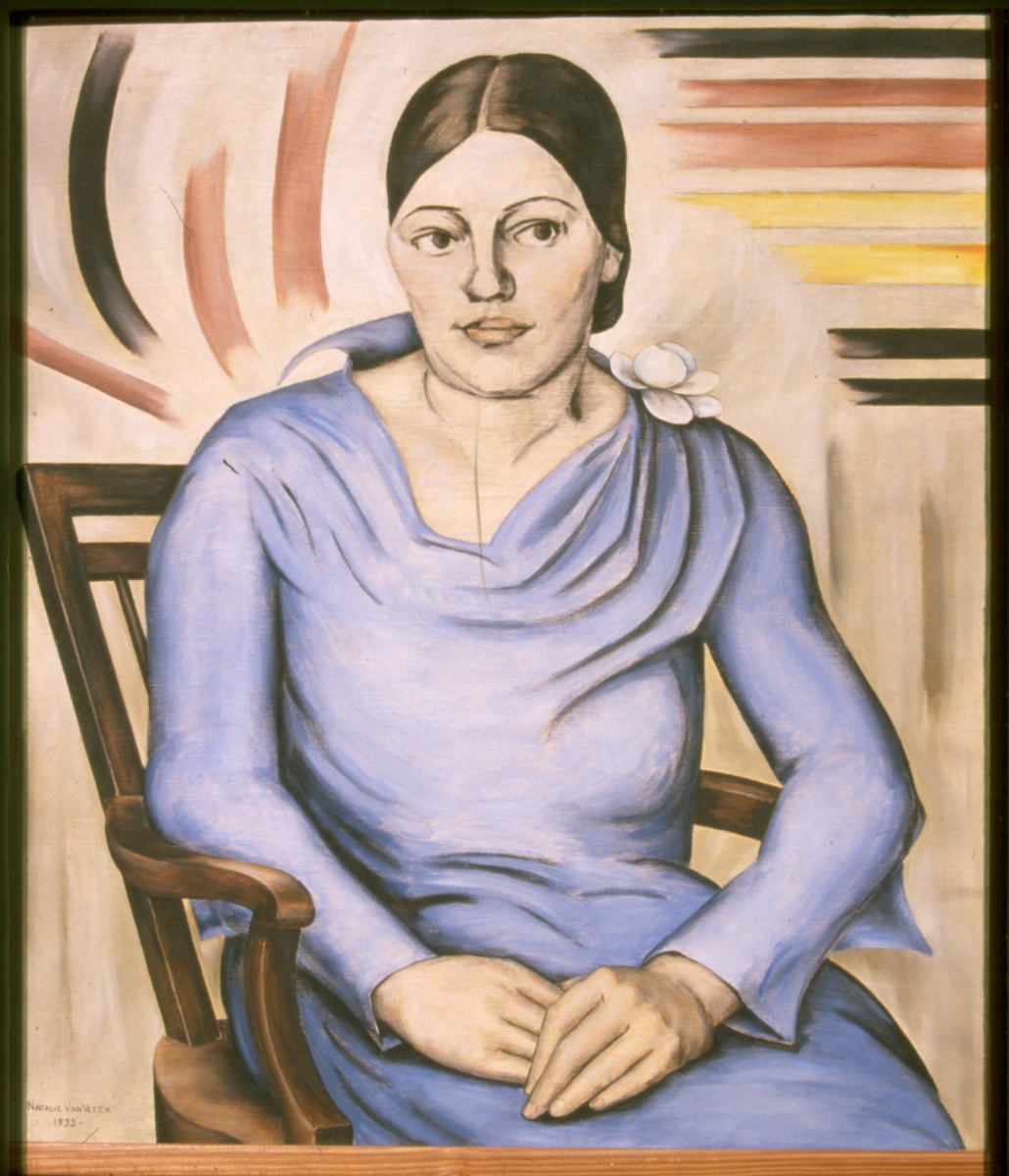Portrait of a Seated Woman in a Blue Dress, (Portrait of RM’s aunt: Pat Kennard?) Woodbury. Oil on canvas, 25 x 22; sll, 1932.            