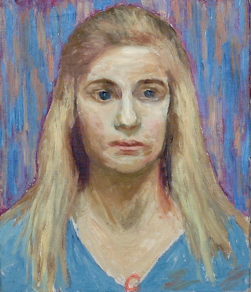 Portrait Head; Girl with Long Blond Hair. Oil on canvas.17 x 14            