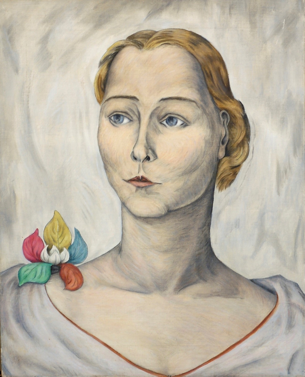 Blonde Woman with Flower on Right Shoulder, Woodbury, Oil, 20 x 16         