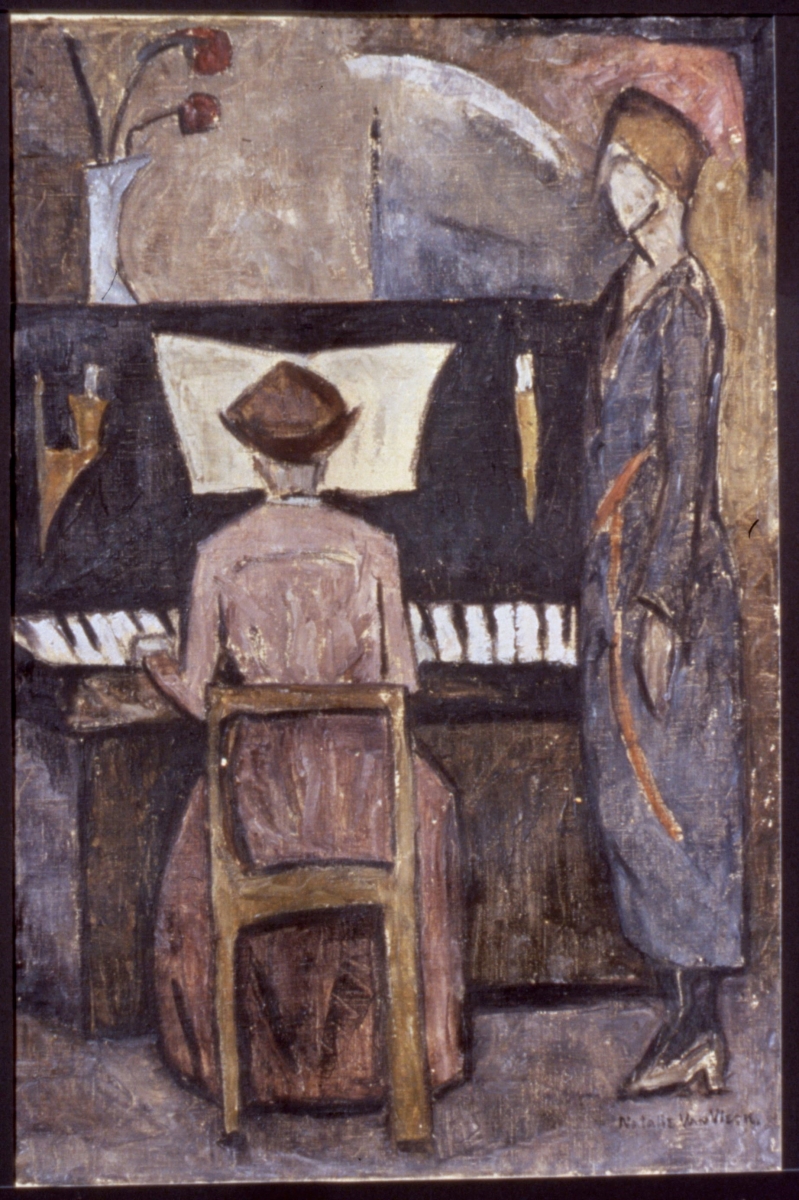 Two Women at Piano. Oil on canvas, 24 ¼ x 16, slr, ca 1922.           