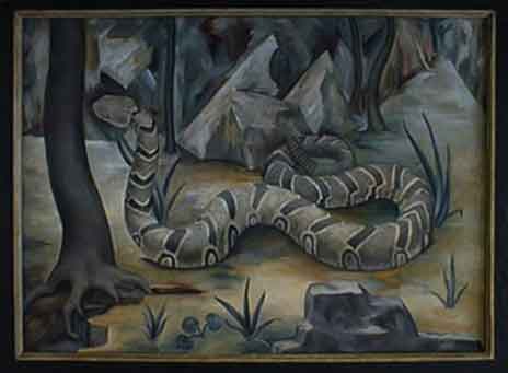 Rattlesnake, Woodbury. Oil, 26 x 36 in., slr. With estate stamp, ca. 1928                          