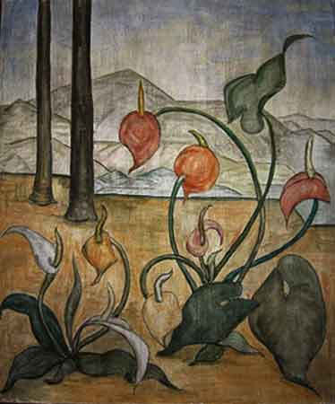Antheriums Against Distant Mountains. Oil, 24 x 29-3/4 in., ca. 1924                          