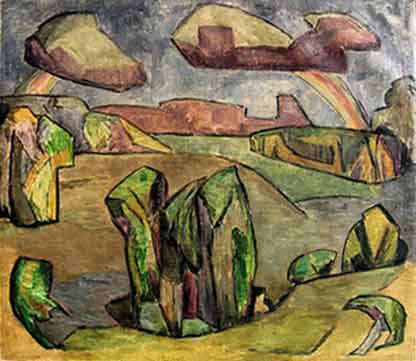 Cubist Rocky Landscape with Rainbow. Oil, 22-1/8 x 25-1/8 in., ca. 1924                         