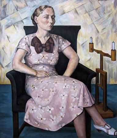 Seated Blonde Woman with Candle Stand, Woodbury. Oil, 36 x 30 in., ca. 1934                         