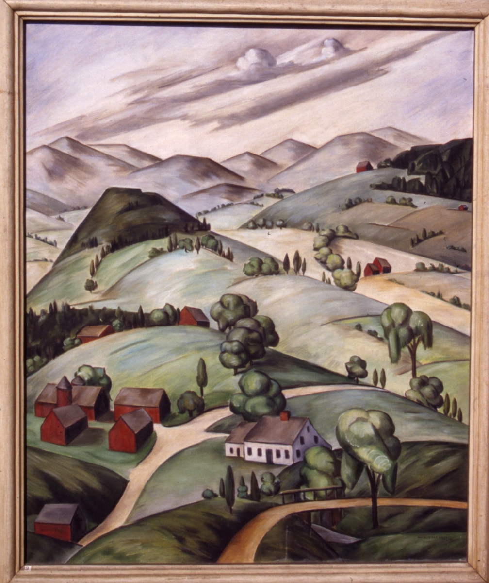 White Salt Box House and Red Barns, Woodbury. Oil, 36 x 30; s, 1929.                      
